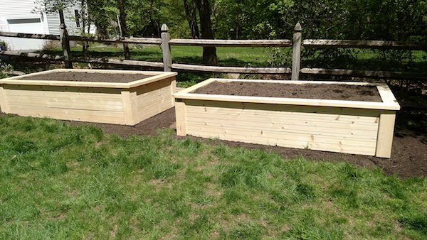 two raised garden bed ready for plants