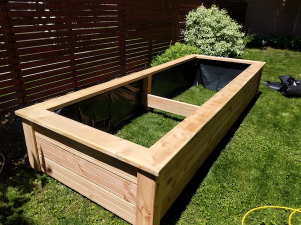 raised garden bed inner view during construction