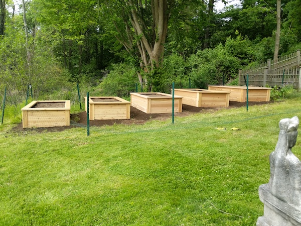 raised garden beds landscaped on a slope