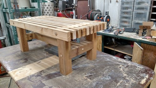 Wester Red Cedar Bench - close up end view